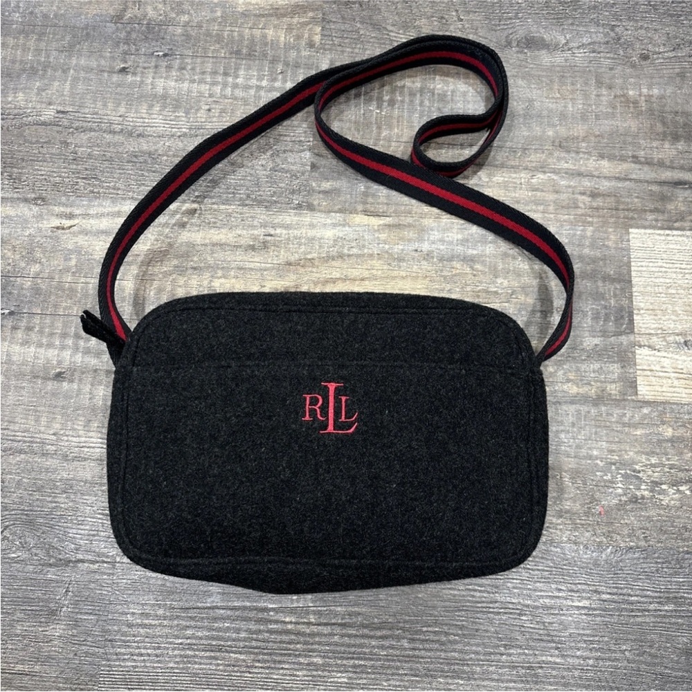 Lauren Ralph Lauren Women's Shoulder Bag Crossbody Wool Felt Grey Monogram LRL